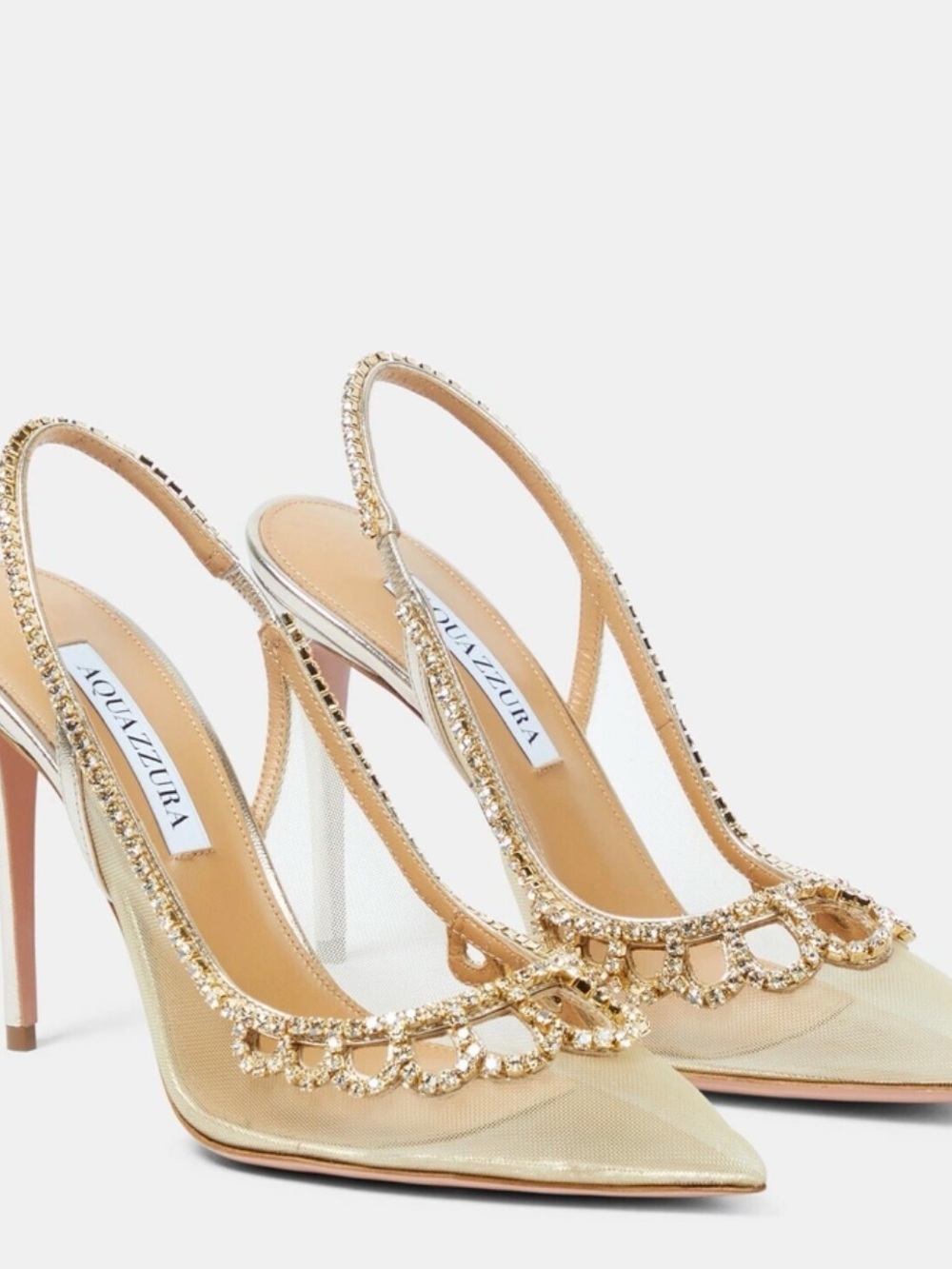 Aquazzura Gold Crystal-Trim Slingback Pumps